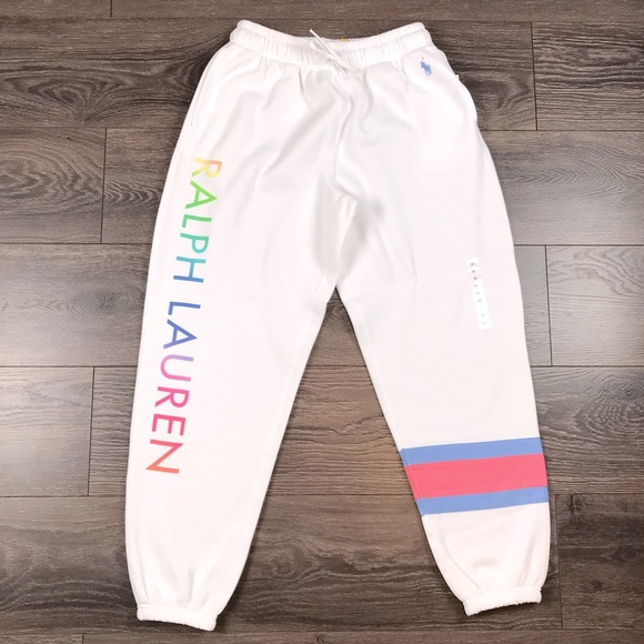 Polo Ralph Lauren Women’s White Retro Style Sweat Pants Joggers Size Medium NEW - Picture 1 of 8